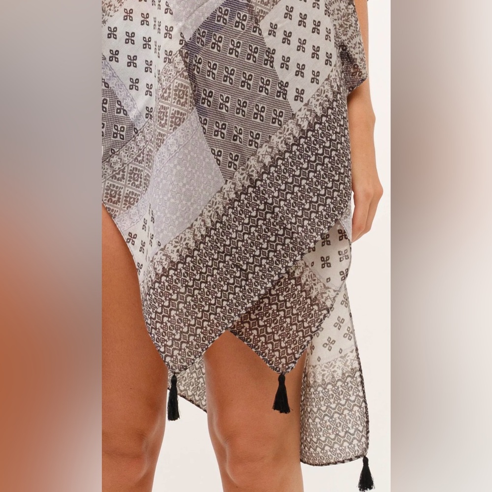Raj Gray Patchwork Open-Front Kimono Sweater with… - image 4